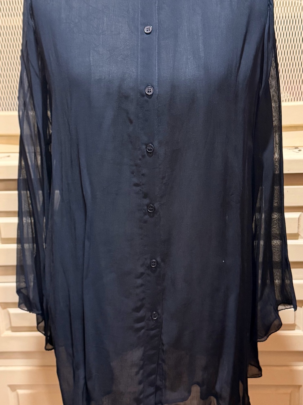 VTG 90s Carla Freeman Sheer Bell Sleeve Rayon Tunic Blouse